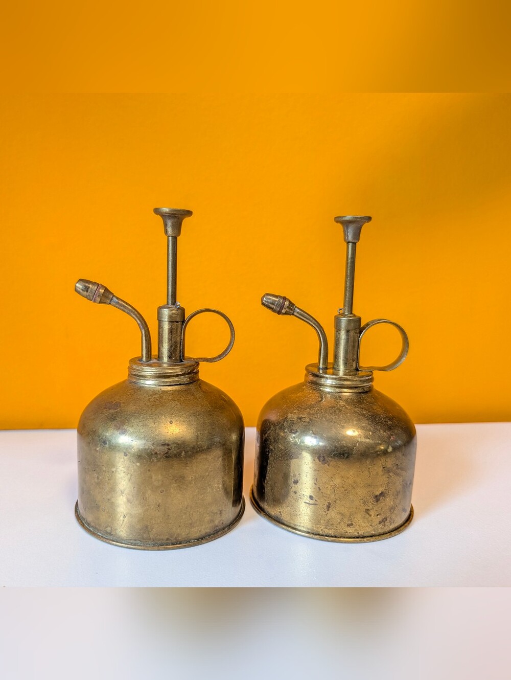 Set of 2 Gold Vintage Brass Plant Misters Pair For Display